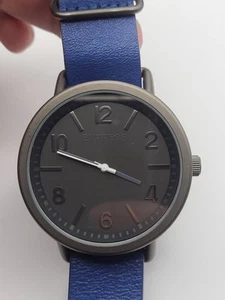 Express Watch Men Blue Leather Band New Battery Working - Picture 1 of 13