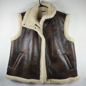 Arizona Jean Company Juniors Vest Faux Leather Fur Brown - Picture 1 of 12