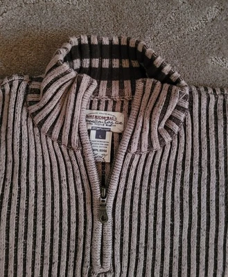 Suéter American Rag 1/4 Cremallera Para Hombres Acanalado Grueso Tejido Algodón Tostado con Rayas Marrones L Foto 1 de 4