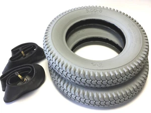 2x neumáticos para silla de ruedas 3.00-8 gris bloque + 2x manguera WV para scooter eléctrico móvil - Imagen 1 de 7