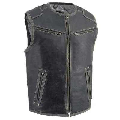 Milwaukee Leather 3536 Men's Distressed Grey Leather Motorcycle Rider Vest - Image 1 of 4
