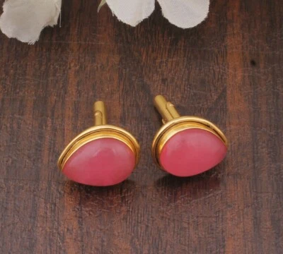 Gemelos de plata de ley 925 con piedras preciosas de jade rosa natural para regalo especial para hombre Foto 1 de 4