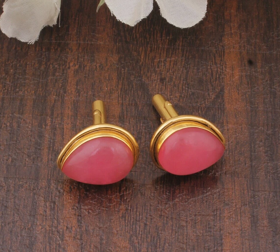 天然粉红色玉宝石 925 纯银袖扣男式特别礼物 — 第 1/4 张图片