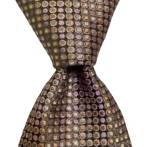 GEOFFREY BEENE Men's 100% Silk Necktie Designer Geometric Green/Purple/Peach EUC