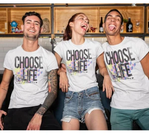 Choose Life T-Shirt Press Play Mens Retro Music Wham Headphones Cassette 80s Top - Picture 1 of 3