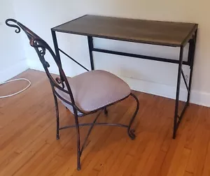 Stylish Brown wood & metal office desk Iron Padded Chair - Picture 1 of 2