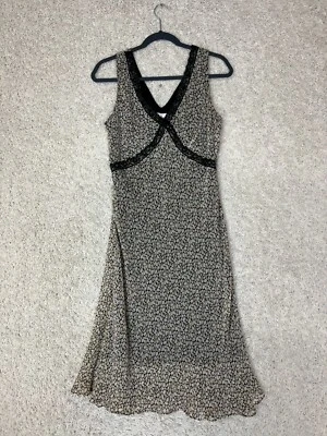 Vestido midi floral vintage Y2K sin mangas para mujer talla 10 forrado ribete de encaje fluido romántico Foto 1 de 4