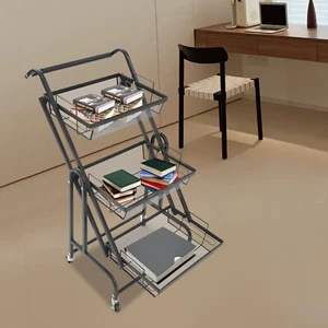 3-Tier Adjustable Metal Rolling Utility Cart, Multi-Functional Storage Cart - Picture 1 of 20