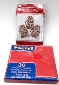 3 Fabric Gift Bags 4x6 Luncheon Red Paper Napkins 30 Ct 13x13 - Picture 1 of 4