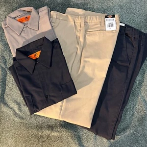 Red Kap Work Shirt Lot Men’s Industrial Uniform Short Sleeve,Dickies Pants 34x34 - Picture 1 of 12