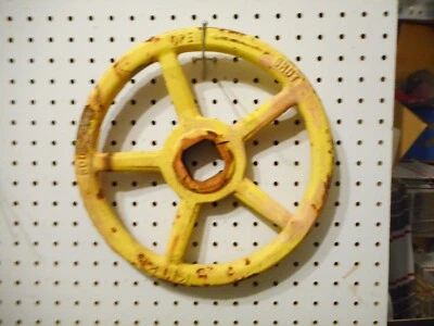 12 INCH 5 SPOKE  VALVE HANDLE 1 3/4 SQUARE CEN HOLE  KITZ 300  OPEN  ARROW  YELL - Image 1 of 3