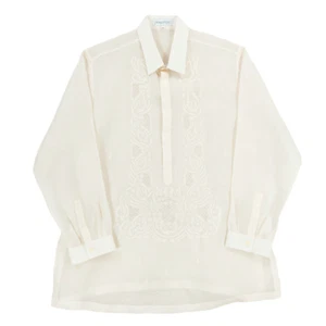 Camisa de Vestir EN Barong Filipino Para Hombres XL Tagalo Bordada, Blanco Crema Transparente - Imagen 1 de 15