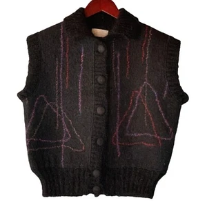 Vintage Romlin Designs Art to Wear Wool Vest M Lopez Island Felted Black Purple - Picture 1 of 8