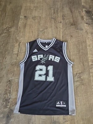 Rare Adidas Tim Duncan #21 San Antonio Spurs NBA Screened Black Jersey Youth M - Image 1 of 3