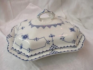 Antique England  Allertons blue & white rectangular Vegetable w/ Lid Stockholm - Picture 1 of 10