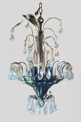 Lámpara de araña vintage de cristal y latón con diseño de cascada de 4 luces Foto 1 de 4