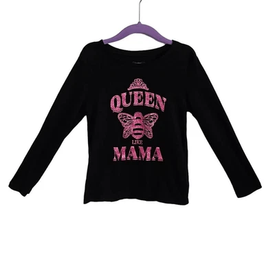 Children's Place Girl's S Long Sleeve Graphic Tee Queen Like Mama Black Pink  - Image 1 of 4
