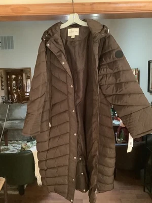 MADDEN GIRL Mujer Largo Chevron Maxi Puffer Chaqueta Marrón 2XL NUEVO CON ETIQUETAS ($230) Foto 1 de 4