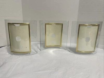 Curved Convex Glass Picture Frame Set of 3 w Gold Trim 5x7 Photo Size - Image 1 of 4