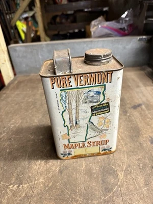 Vintage Old Rare Coombs Pure Vermont VT Maple Syrup Bird Half Gallon Tin Can USA - Image 1 of 4