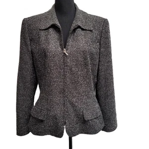 Vintage Villager Liz Claiborne Jacke (12) grau durchgehender Reißverschluss gefüttert Taschen - Bild 1 von 7