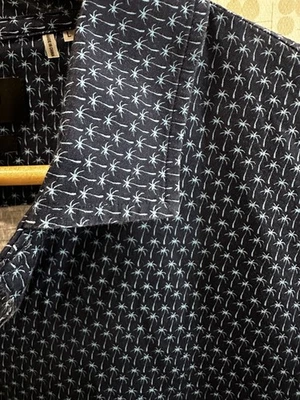 Bugatchi OooHCotton 8 Way Tech Stretch Button Up Shirt Large Air Blue Palm Trees - Image 1 of 4