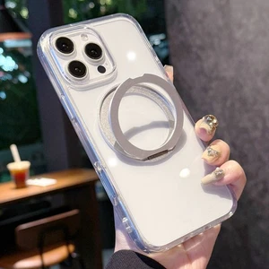 For iPhone 16 Pro Max 15 14 13 Shockproof Clear MagSafe Case 360 Rotatable Stand - Picture 1 of 24