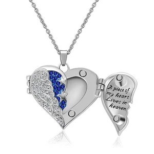 Heart Crystal Urn Necklace for Ashes A Piece Of My Heart Lives In Heaven Crem... - Picture 1 of 8