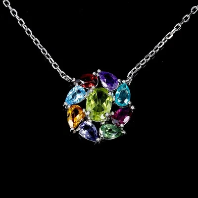 925 Sterling Silver Necklace Oval Peridot Citrine Iolite Topaz Gemstone Jewelry - Image 1 of 4