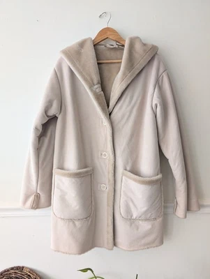 St. John’s Bay 麂皮绒棕褐色人造毛皮大衣带帽女式 L 码 — 第 1/4 张图片