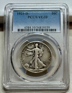 1921-D WALKING LIBERTY HALF DOLLAR PCGS VG10 KEY DATE - Picture 1 of 4