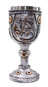 Silver 3 Royal Dragon Wine Goblet Skulls Steampunk Collectible Home Decor Gift - Picture 1 of 4