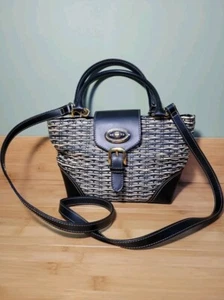 Vintage Etienne Aigner purse black ivory Jute Cotton Wicker Clutch Crossbody EUC - Picture 1 of 22