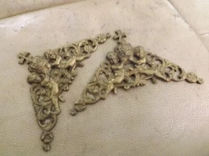 Vintage Longcase Clock Brass Cherubs Decoration Spandrel Set of 2 5" x 4" - Picture 1 of 10