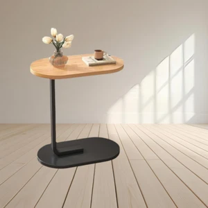 C Shaped End Table Snack Side Table Slide Under Couch Sofa Small End Table Oval - Picture 1 of 13