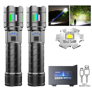 2PCS Telescopic Zoom LED Flashlight Tactical Light Bright USB Rechargeable Lamp - Picture 1 of 16