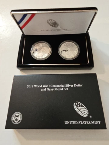 2018 World War 1 Centennial Silver Dollar And Navy Medal Set Cover