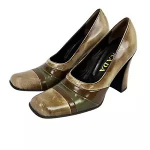Prada Brown Square Toe Block Heel Size 6.5 - Picture 1 of 9