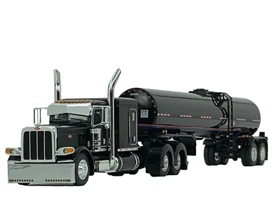 1/64 DCP  PETERBILT 389 FLAT TOP W/ BRENNER BLACK ASPHALT TANKER TRAILER - Image 1 of 4