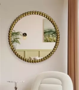 Decorative Wall Mirror 70 cm Round Frame Gold Ball Detail Minimalist Style Home - Picture 1 of 4