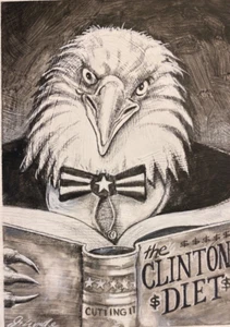 Bill Clinton Political Illustration Cartoon by Mary Jane Lunde Milwaukee News - Picture 1 of 3