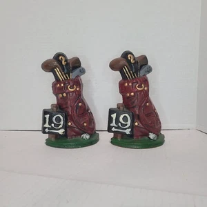 Cast Iron Vtg Unique Golf Club Bag Bookends Door Stops 7 1/4" Father's Day - Picture 1 of 6