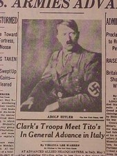 VINTAGE NEWSPAPER HEADLINE ~WORLD WAR 2 GERMANY NAZI ADOLF HITLER DEAD WWII 1945