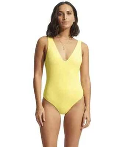 Seafolly L16414 Womens Yellow Sea Dive Deep V-Neck One-Piece Swimsuit US Size 6 - Picture 1 of 1