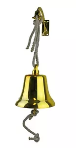 10"H Solid Brass Hanging Rope Bell with Bracket Nautical Ship Alarm Dinner Decor - Picture 1 of 1