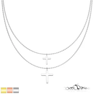 Collana donna acciaio inox argento catenina corazzata croce intrecciata 2 mm SNP-1497 - Foto 1 di 6