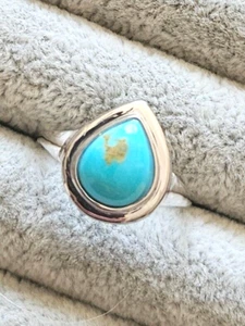 Pear Shape / Natural Turquoise Sterling Silver Ring - Size 9 - Picture 1 of 5