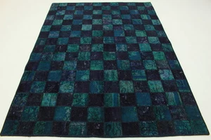Top Parche Oriental Vintage Moderno 250x180 Azul Turquesa Anudada a Mano 2642 - Picture 1 of 11