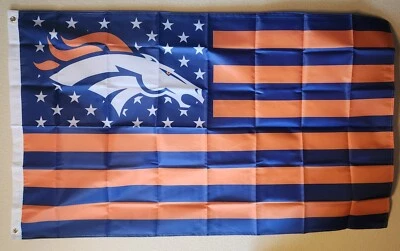 Denver Broncos American Flag Logo 3x5- With Grommets Football NFL - Image 1 of 2