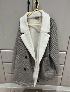 Per Una Checked Borg Lined Pea Coat with Wool - Picture 1 of 7